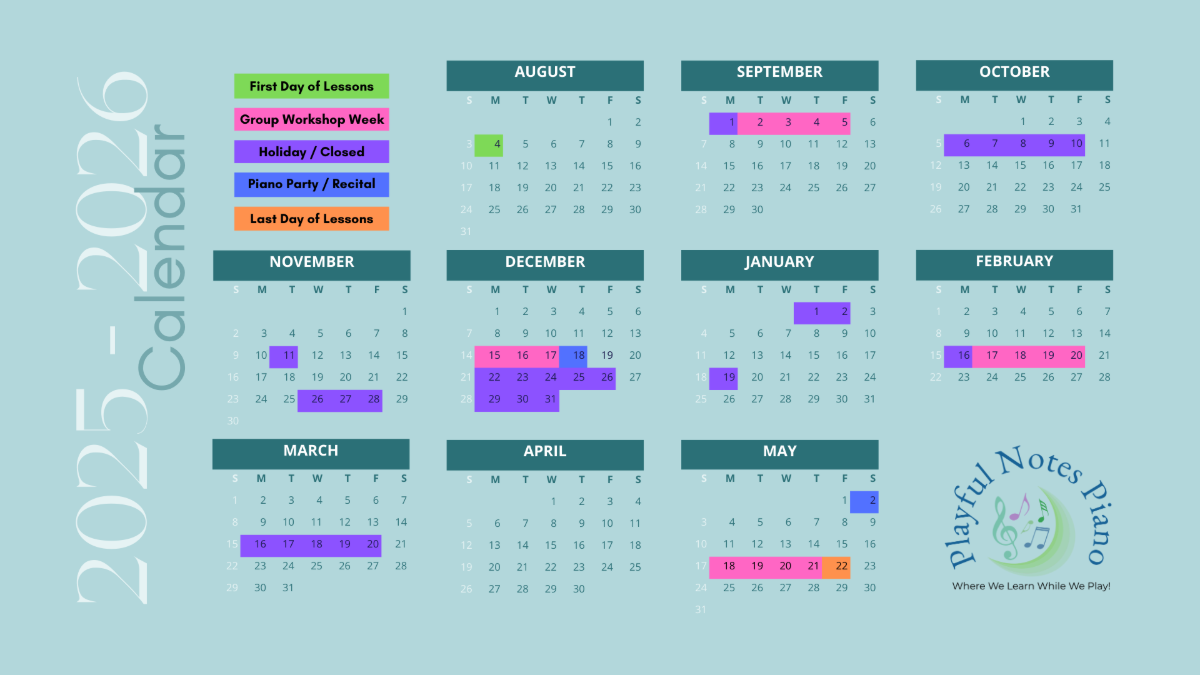 Playful Notes Piano Schedule for 2025-26